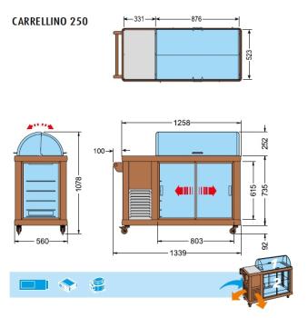 CARRELLINO 250 (25) TEC Buffetvitrine, gekühlter Wagen für Kuchen